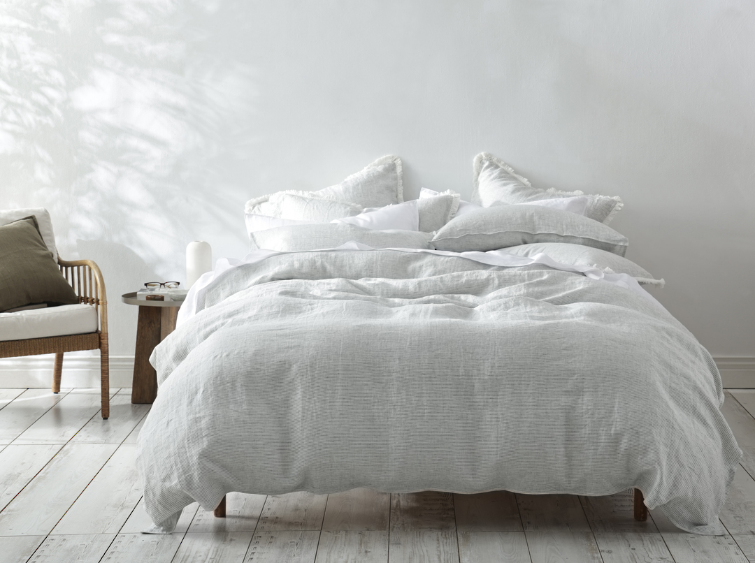 MM Linen Laundered Linen Pinstripe Cloud Duvet Cover Set |100% European Flax Linen image 0